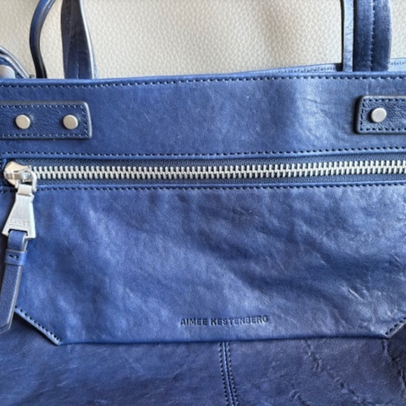 AIMEE KESTENBERG leather satchel purse navy blue medium sz like new - Picture 3 of 16